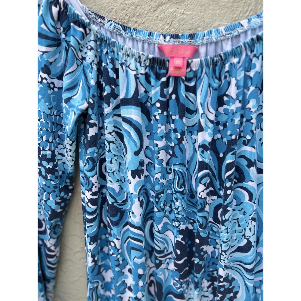 Lilly Pulitzer Blue Floral Paisley Off The Shoulder Long Sleeve Romper XXS - Picture 3 of 5